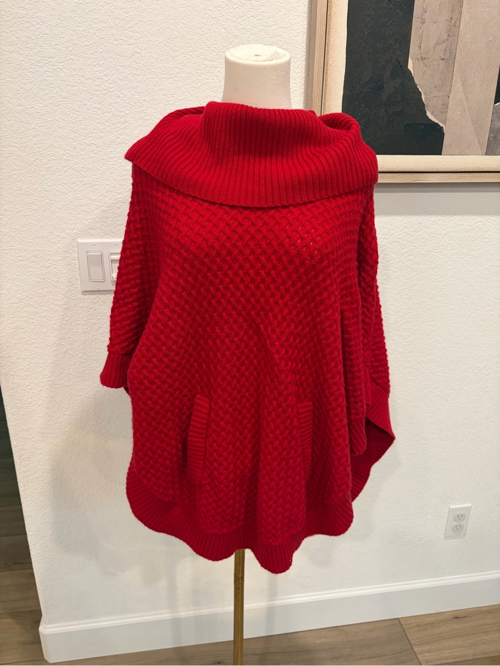 Talbots Red Off-Shoulder Knit Poncho Sweater size small